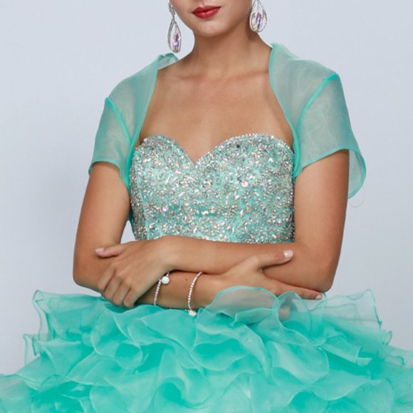 NEW JADE COLOR WEDDING PARTY Strapless Ballgown Illusion Cape Prom Dress JT322